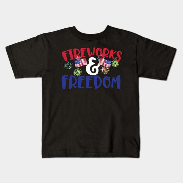 Fireworks & Freedom Kids T-Shirt by thingsandthings